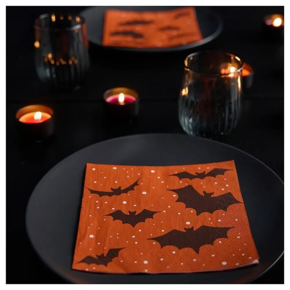 Ikea Halloween Paper Napkins Pack of 30 Orange w bats 13x13 006.754.89 FAST SHIP